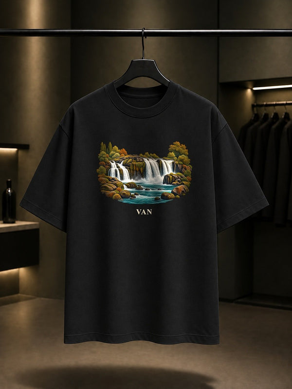 Van Muradiye Şelalesi baskılı siyah t-shirt