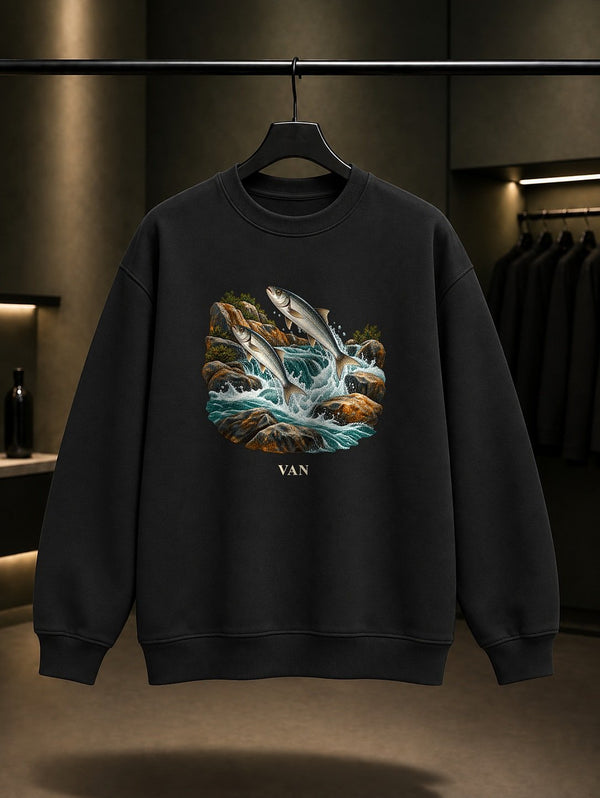 Van İnci Kefali baskılı siyah sweatshirt