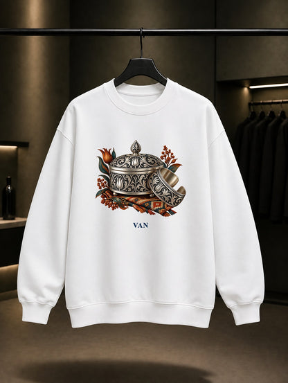 Van Savat Gümüş baskılı beyaz sweatshirt