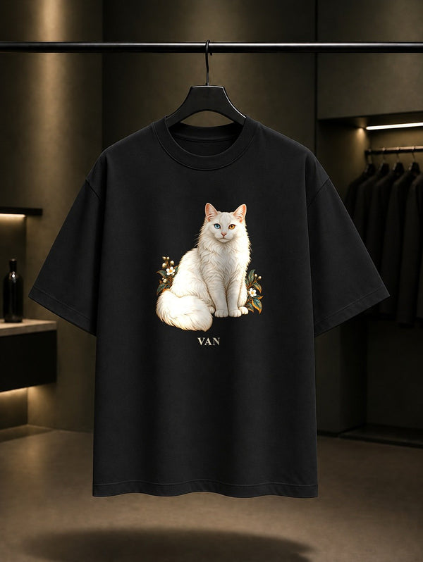 Van Kedisi baskılı siyah t-shirt