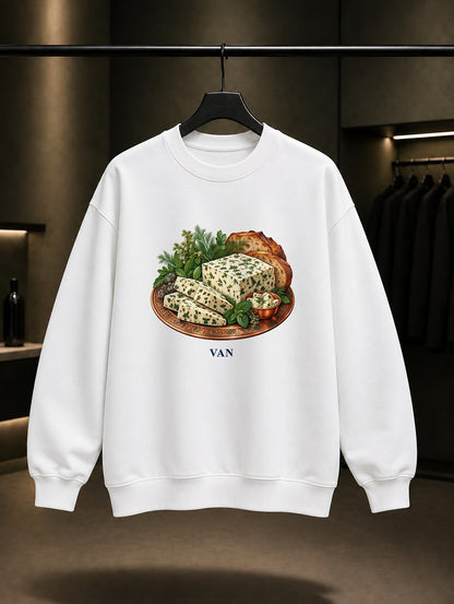 Van Otlu Peynir baskılı beyaz sweatshirt