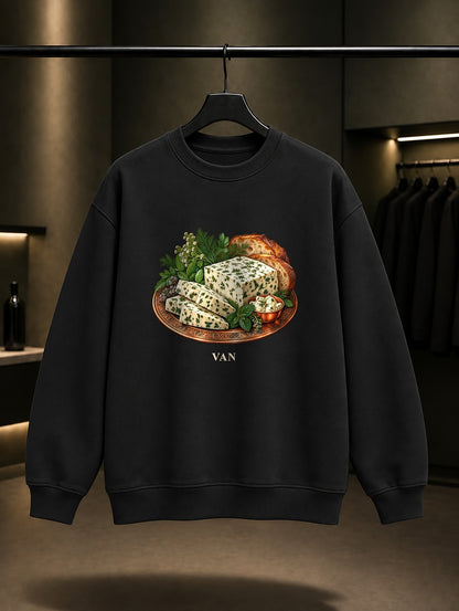 Van Otlu Peynir baskılı siyah sweatshirt