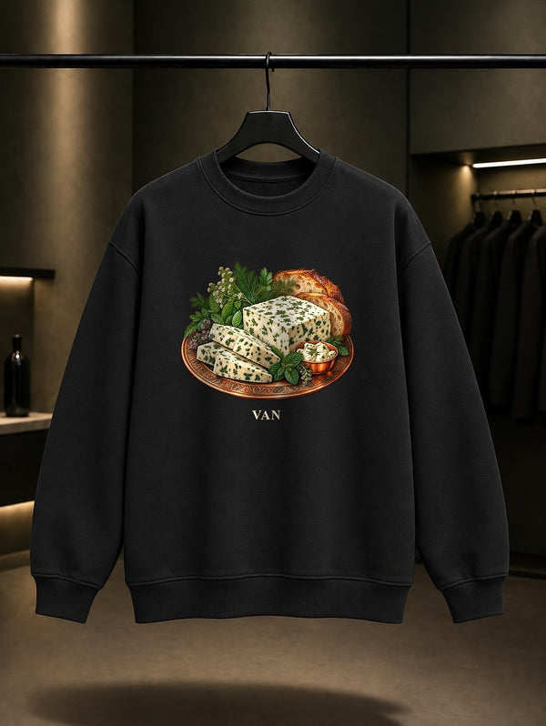 Van Otlu Peynir baskılı siyah sweatshirt