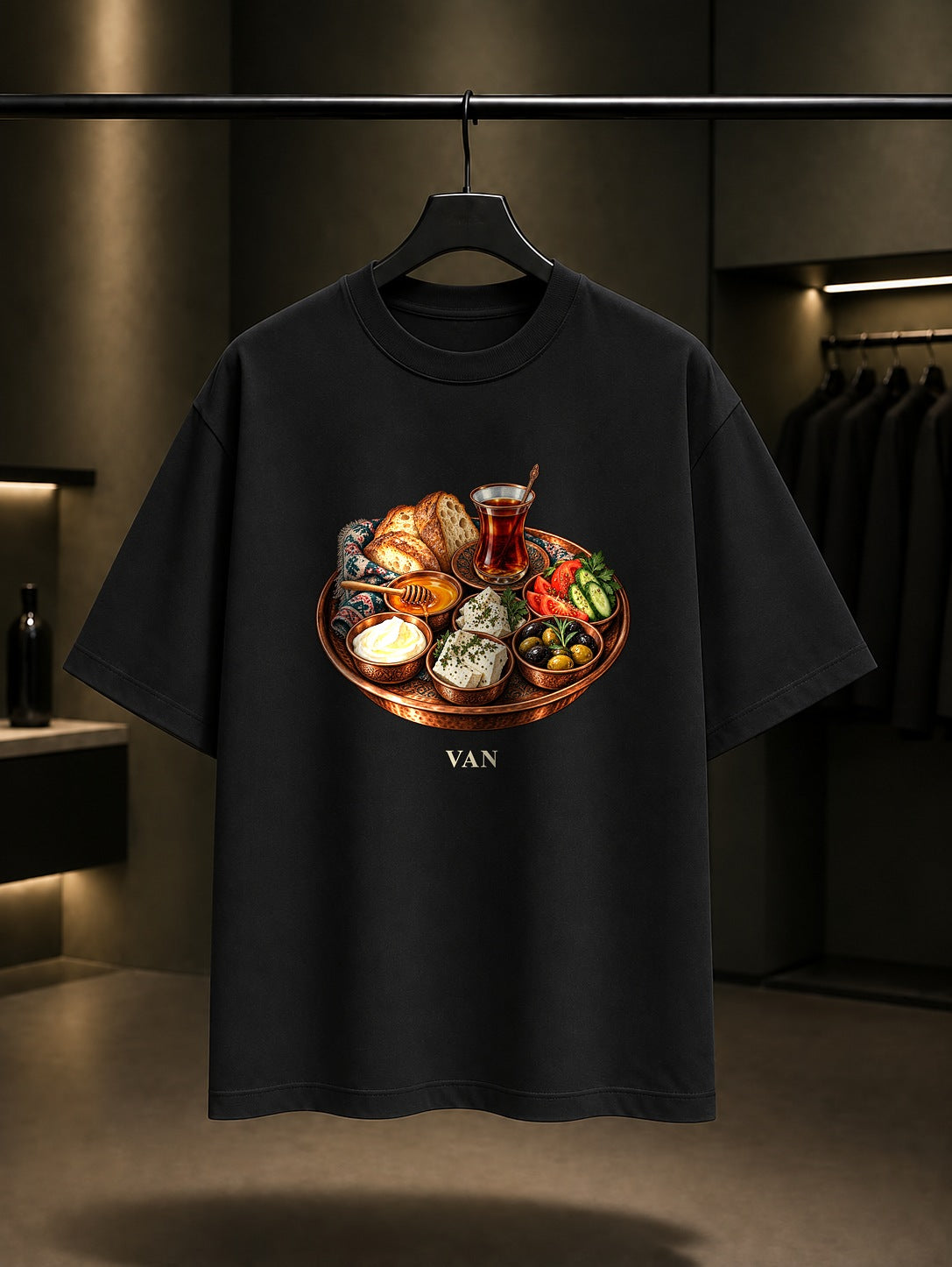 Van Kahvaltısı baskılı siyah t-shirt