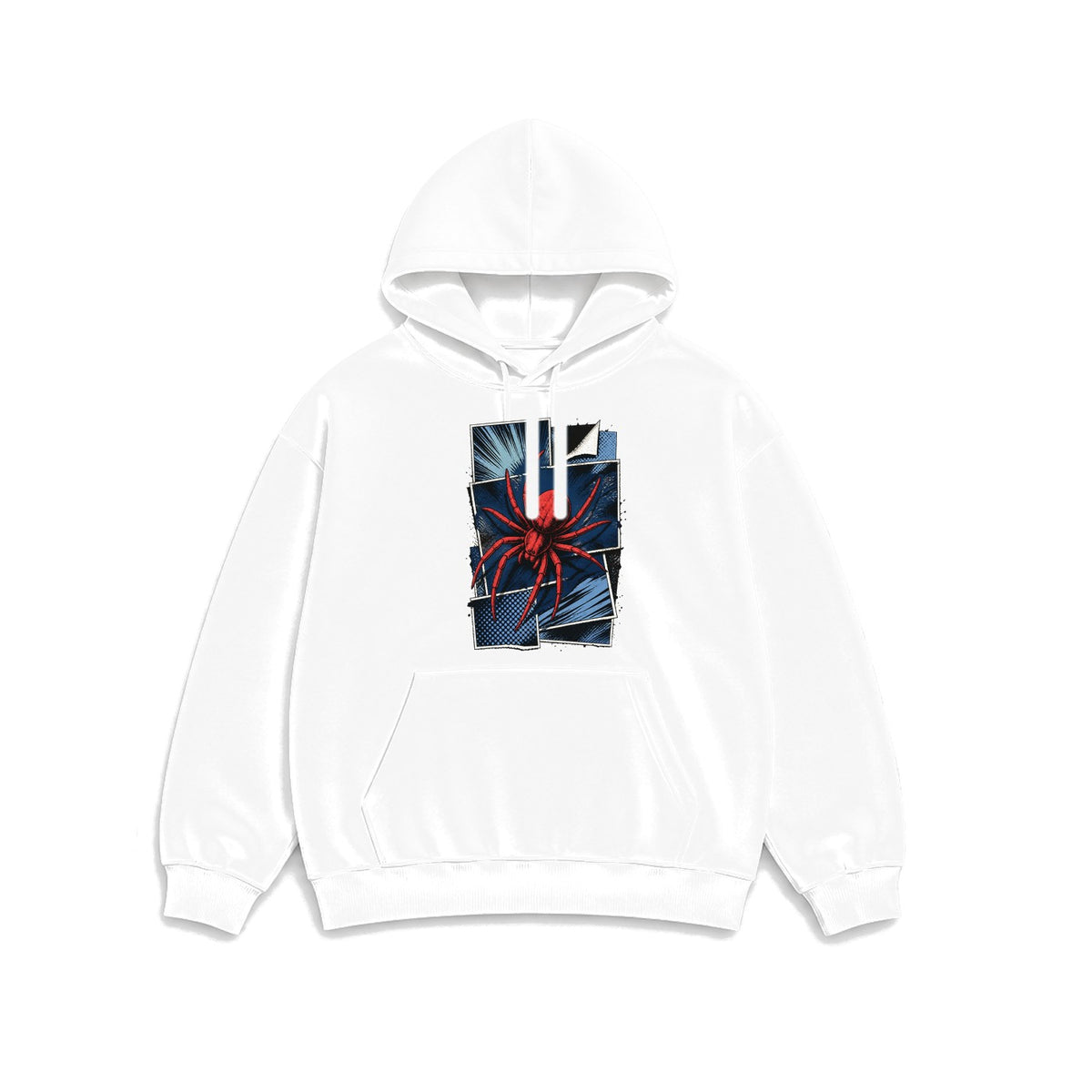 Retro Çizgi Roman Örümceği baskılı beyaz kapüşonlu sweatshirt
