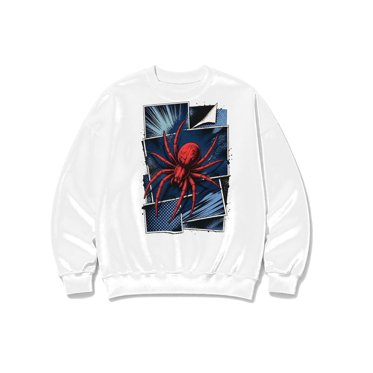 Retro Çizgi Roman Örümceği baskılı beyaz sweatshirt