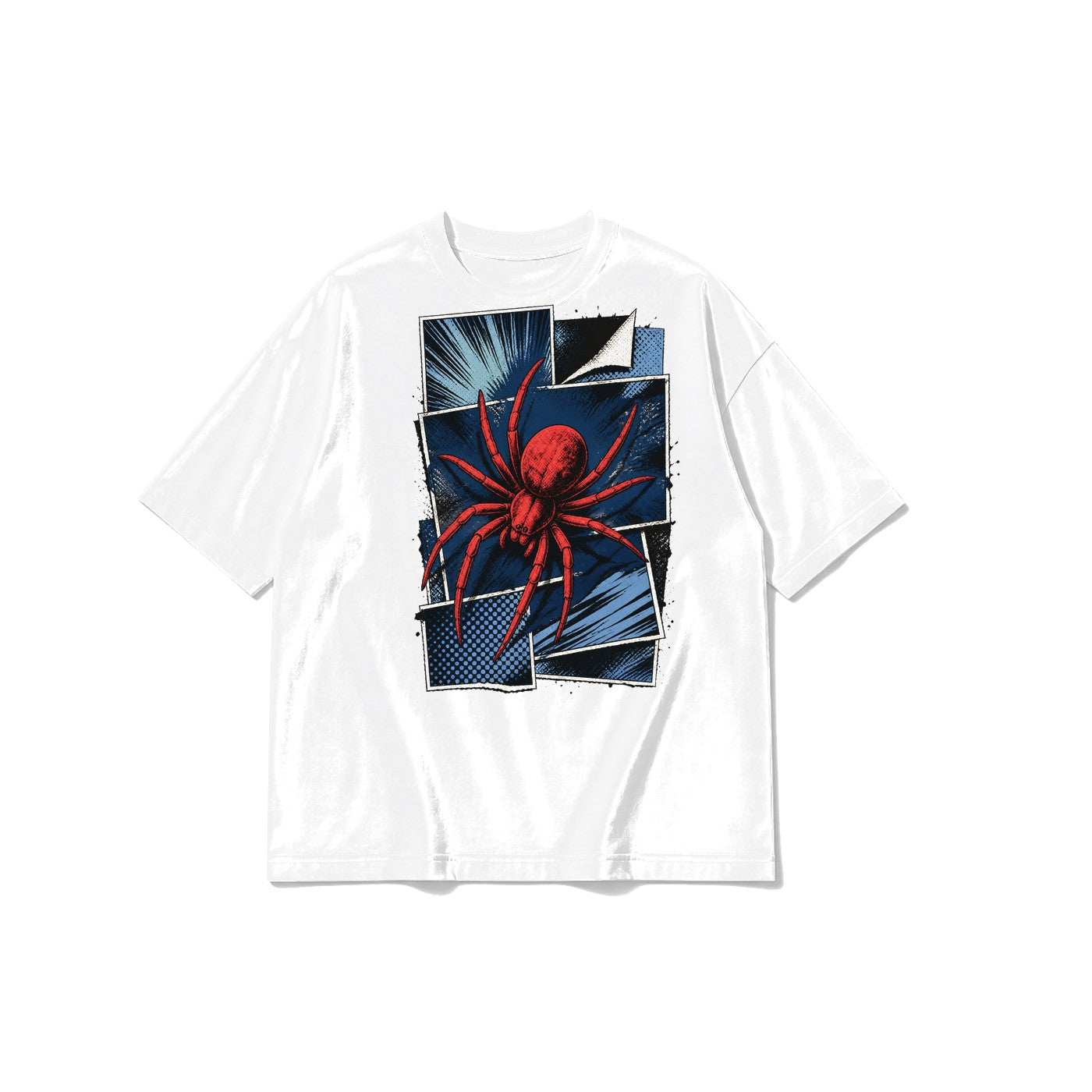 Retro Çizgi Roman Örümceği baskılı beyaz t-shirt