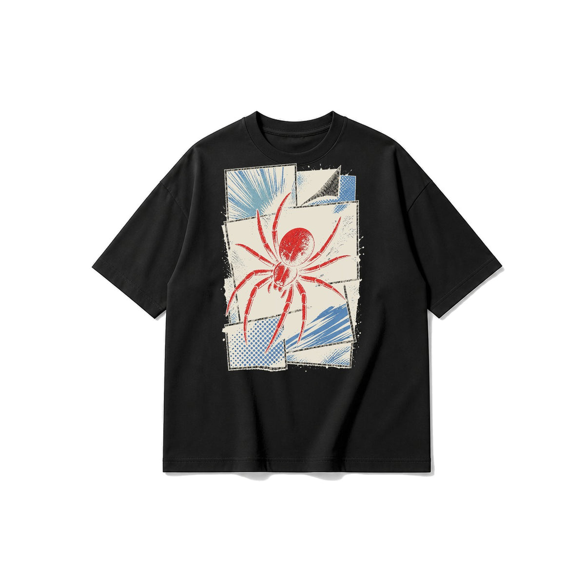 Retro Çizgi Roman Örümceği baskılı siyah t-shirt