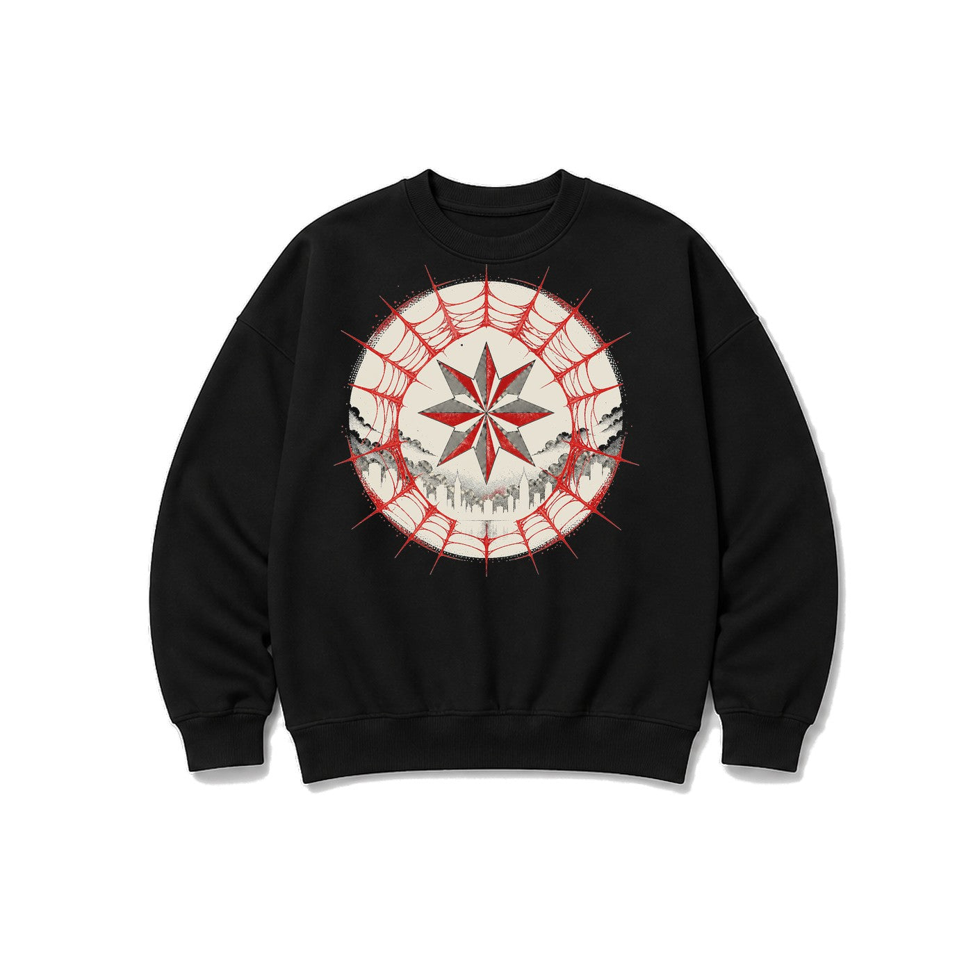 Örümcek Ağı Arması baskılı siyah sweatshirt