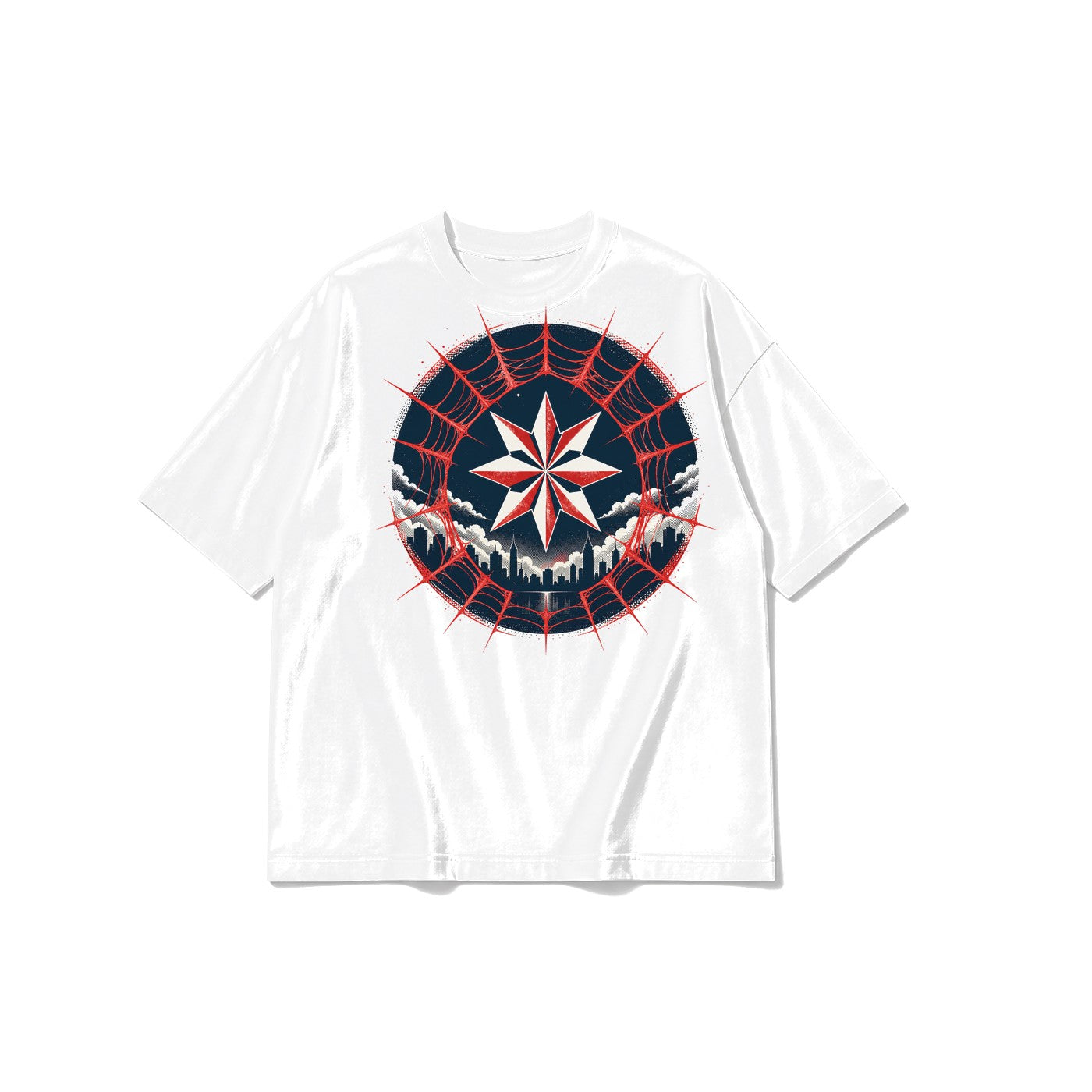 Örümcek Ağı Arması baskılı beyaz t-shirt
