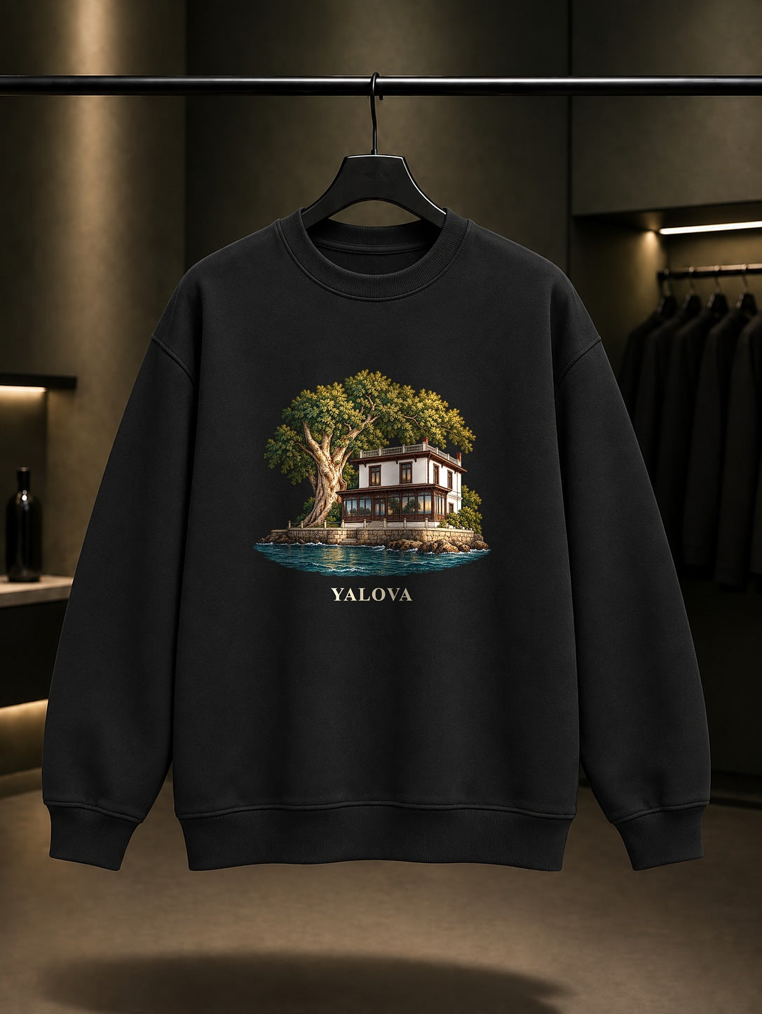 Yalova Yürüyen Köşk baskılı siyah sweatshirt