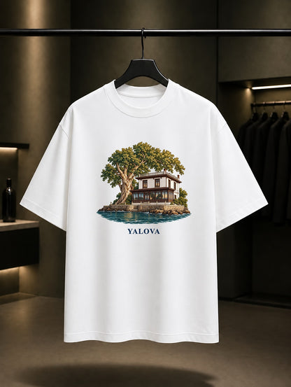 Yalova Yürüyen Köşk baskılı beyaz t-shirt