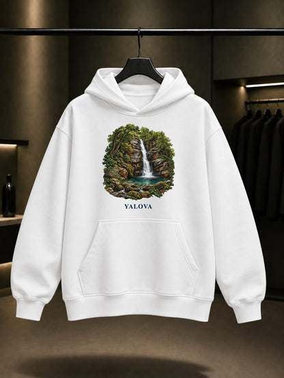 Yalova Sudüşen baskılı beyaz kapüşonlu sweatshirt