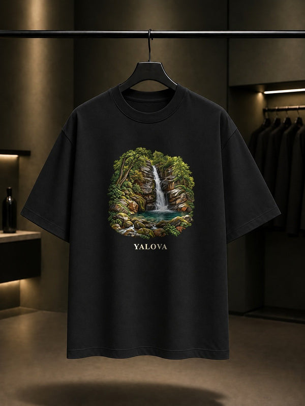 Yalova Sudüşen baskılı siyah t-shirt