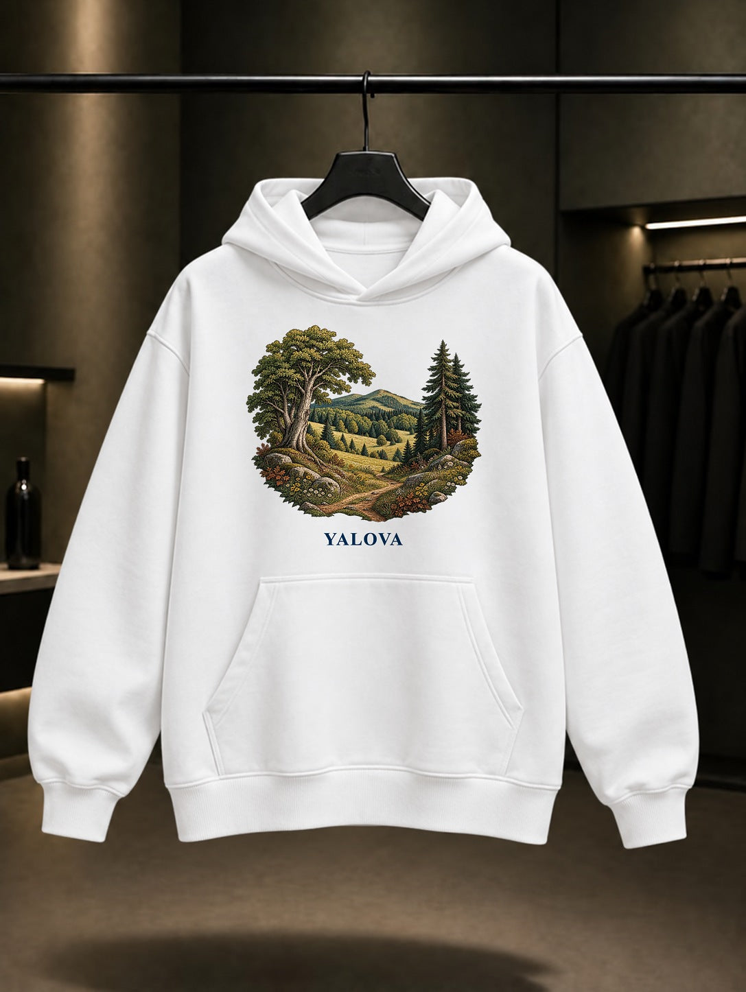 Yalova Delmece baskılı beyaz kapüşonlu sweatshirt