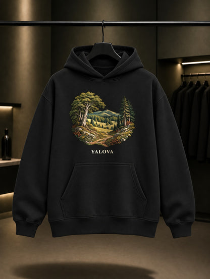 Yalova Delmece baskılı siyah kapüşonlu sweatshirt
