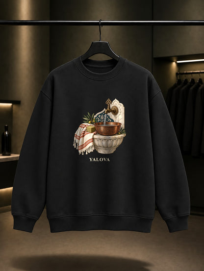 Yalova Termal baskılı siyah sweatshirt