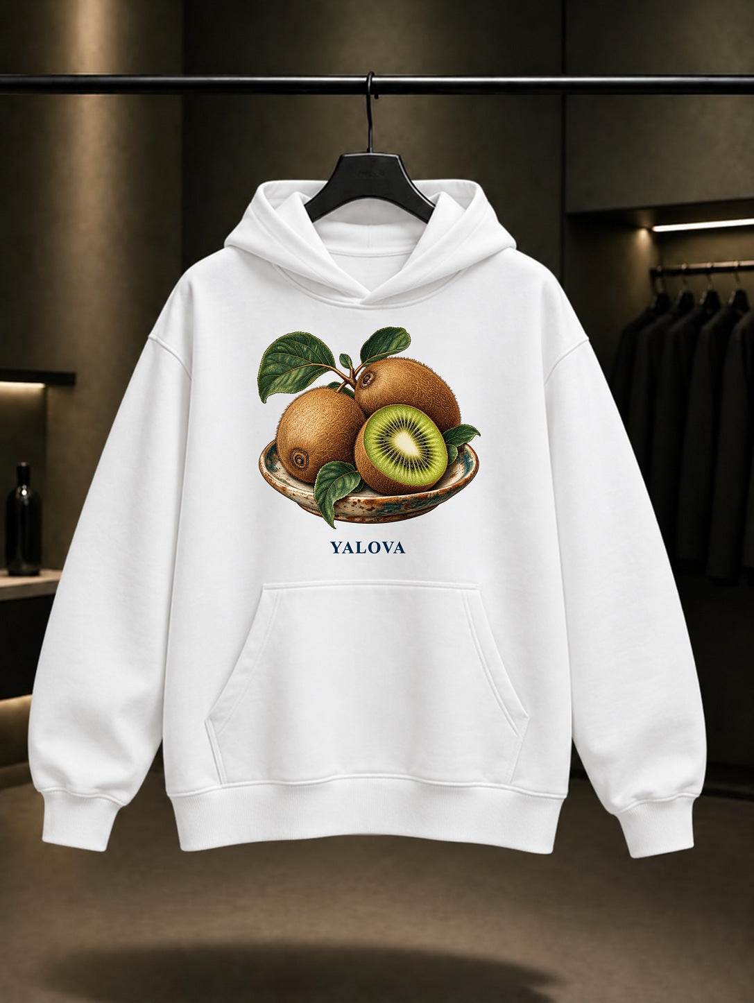 Yalova Kivisi baskılı beyaz kapüşonlu sweatshirt