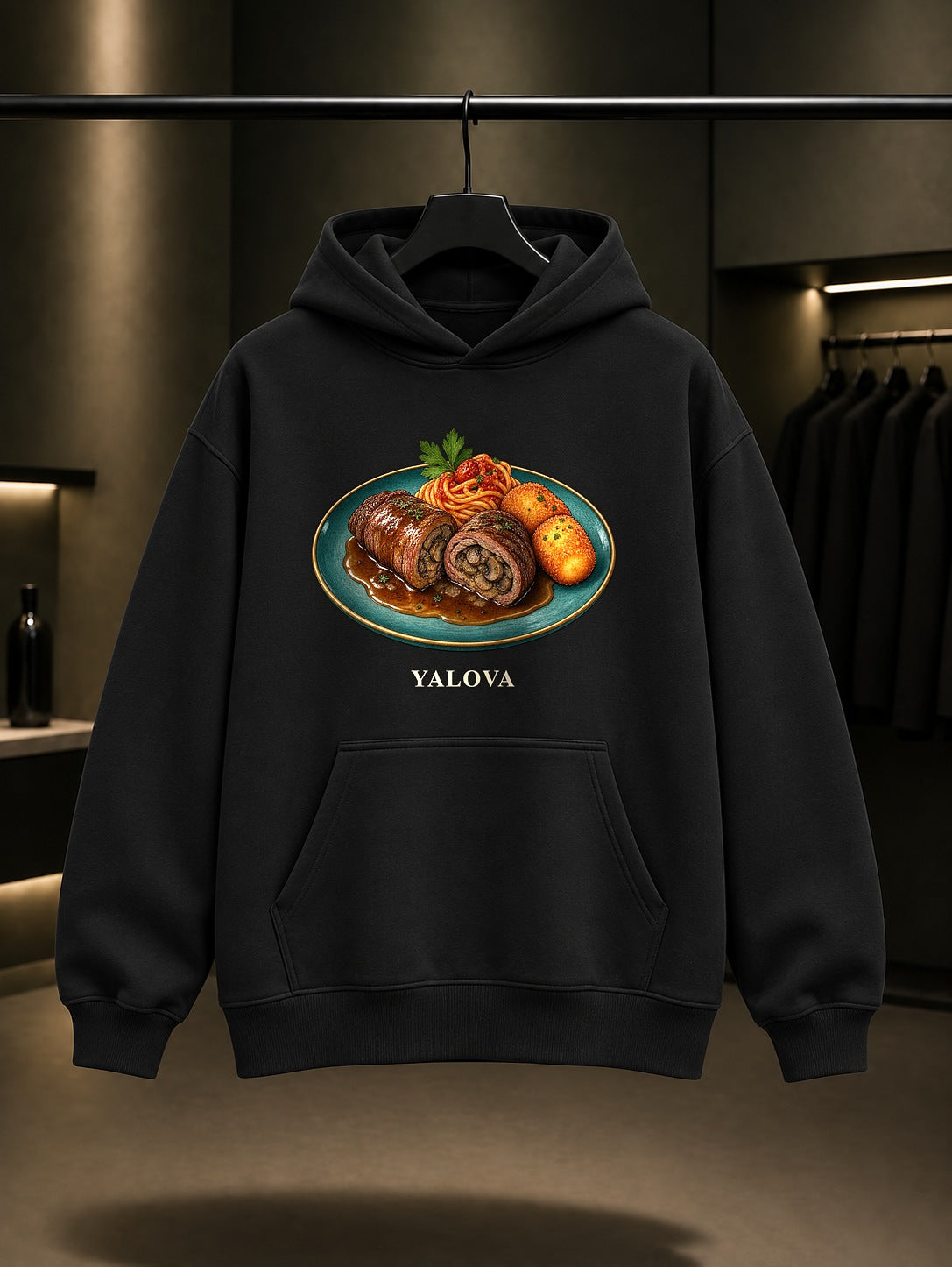 Yalova Termal Sarma baskılı siyah kapüşonlu sweatshirt