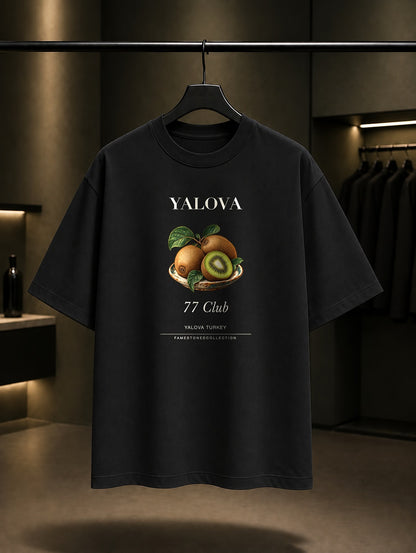 Yalova Kivisi 77 Club baskılı siyah t-shirt