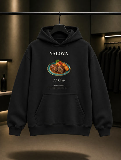 Yalova Termal Sarma 77 Club baskılı siyah kapüşonlu sweatshirt