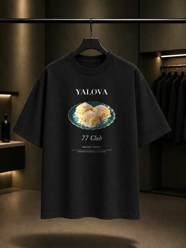 Yalova Sütlüsü 77 Club baskılı siyah t-shirt