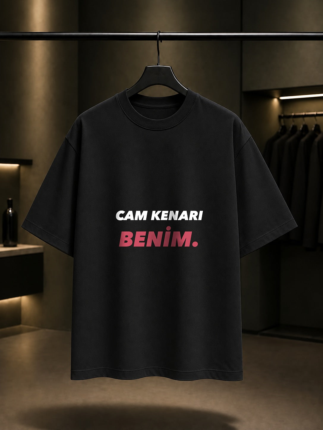 Cam Kenarı Benim Yazılı Baskılı Unisex %100 Pamuk T-shirt — Siyah
