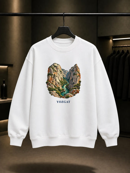 Yozgat Kazankaya Kanyonu baskılı beyaz sweatshirt