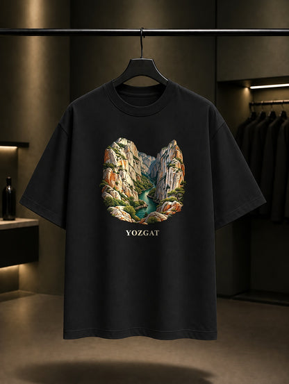 Yozgat Kazankaya Kanyonu baskılı siyah t-shirt