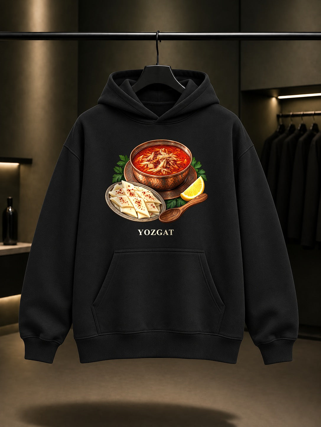 Yozgat Arabası baskılı siyah kapüşonlu sweatshirt