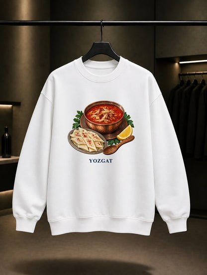 Yozgat Arabası baskılı beyaz sweatshirt