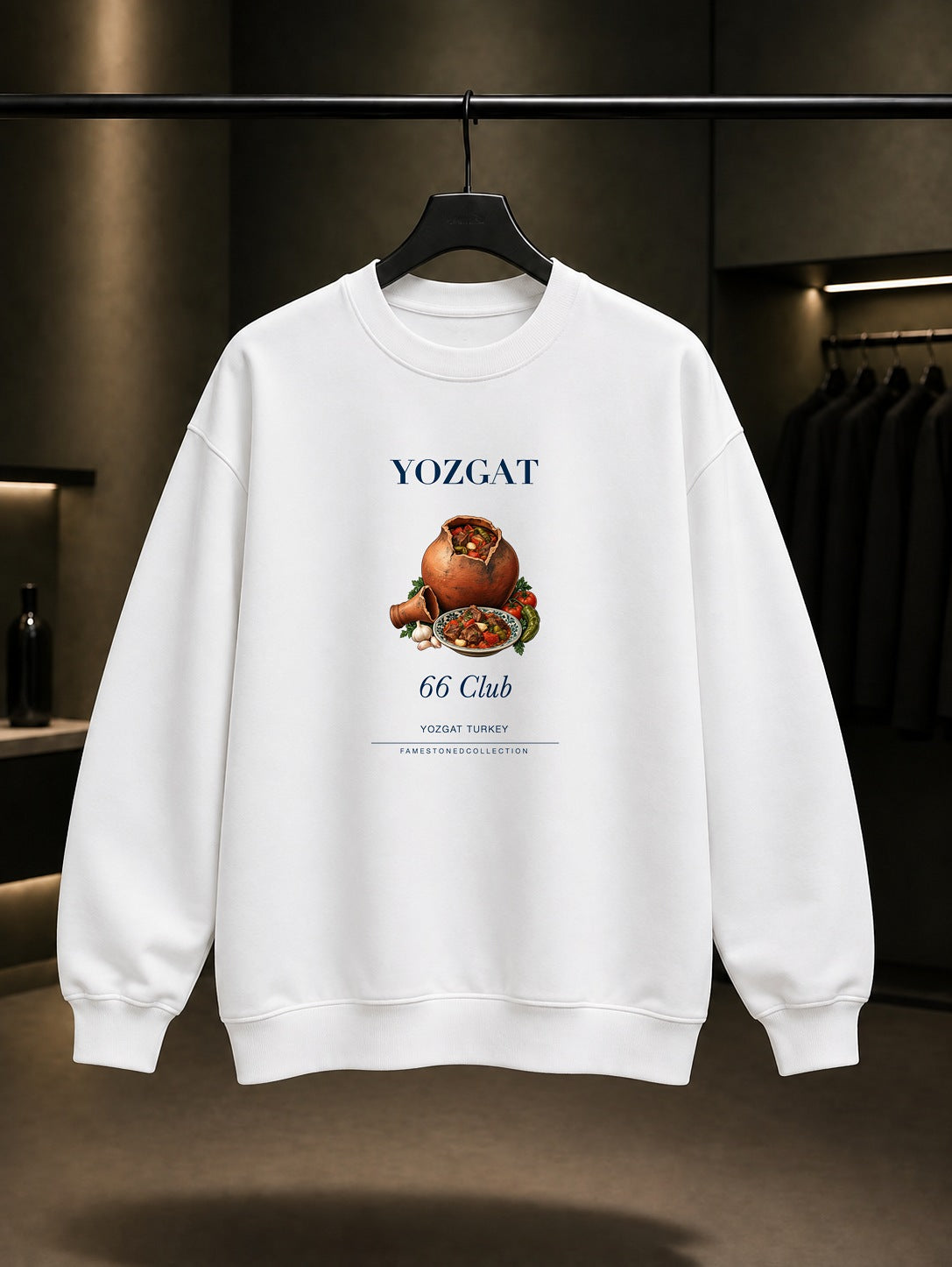 Yozgat Testi Kebabı 66 Club baskılı beyaz sweatshirt