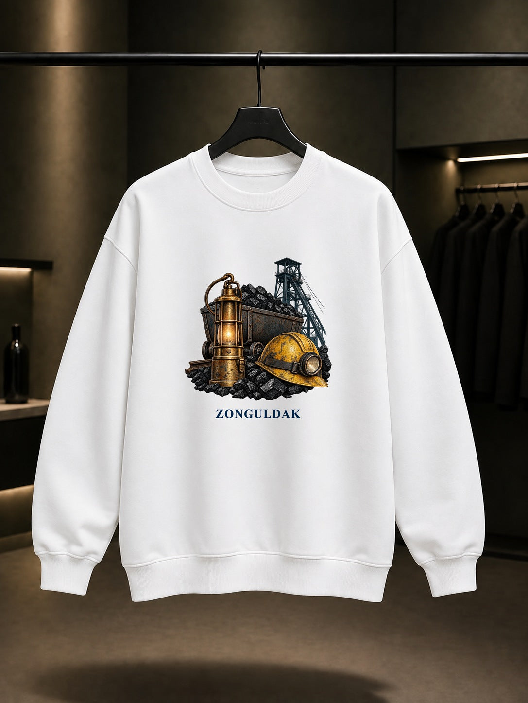 Zonguldak Maden Mirası baskılı beyaz sweatshirt