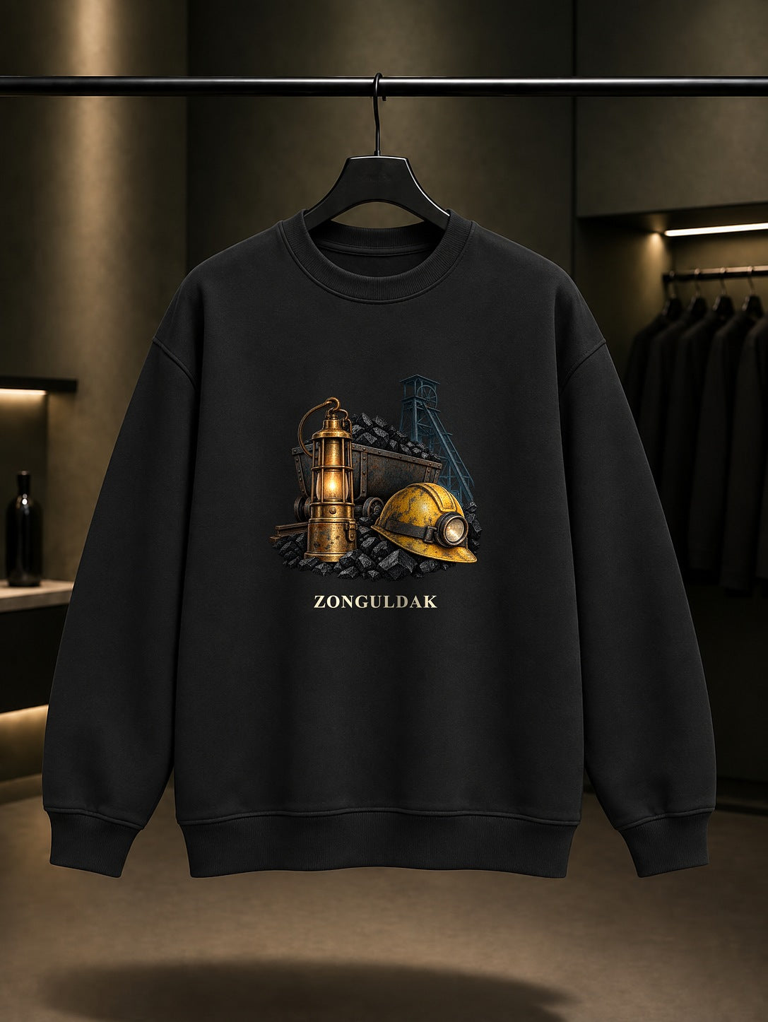 Zonguldak Maden Mirası baskılı siyah sweatshirt