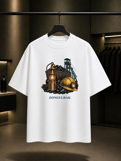 Zonguldak Maden Mirası baskılı beyaz t-shirt
