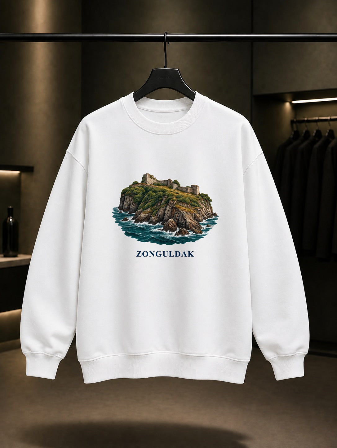 Zonguldak Filyos Kalesi baskılı beyaz sweatshirt