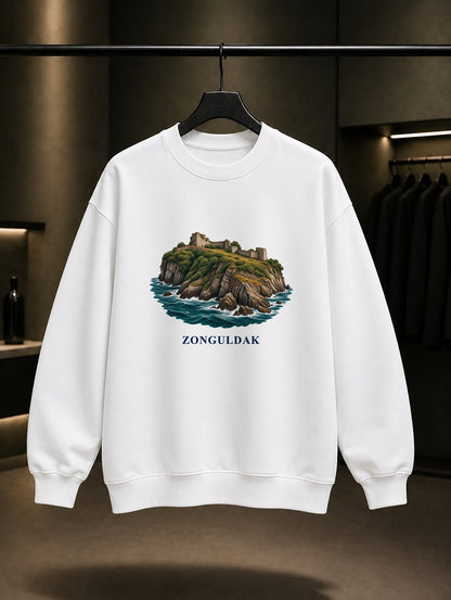 Zonguldak Filyos Kalesi baskılı beyaz sweatshirt