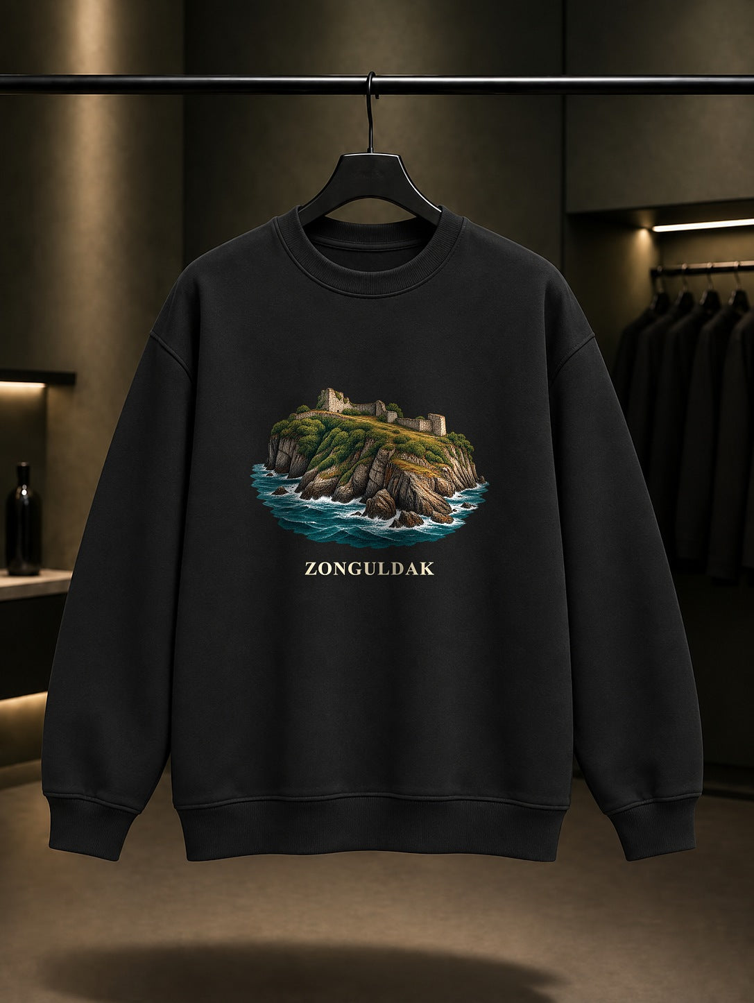 Zonguldak Filyos Kalesi baskılı siyah sweatshirt