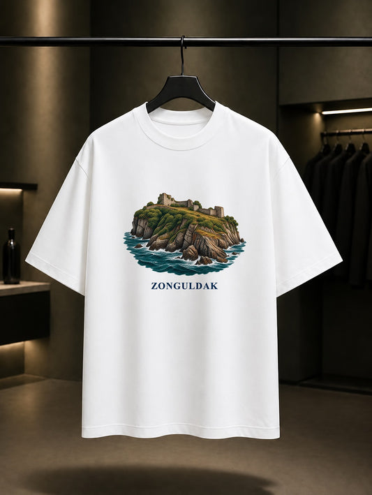 Zonguldak Filyos Kalesi baskılı beyaz t-shirt