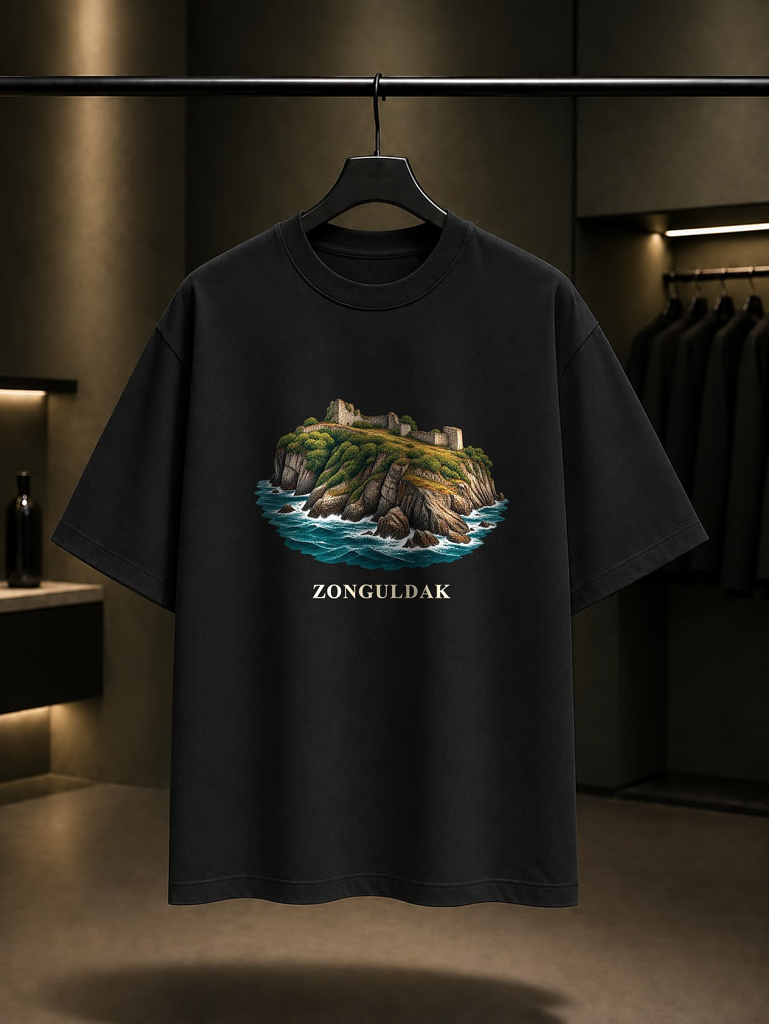 Zonguldak Filyos Kalesi baskılı siyah t-shirt