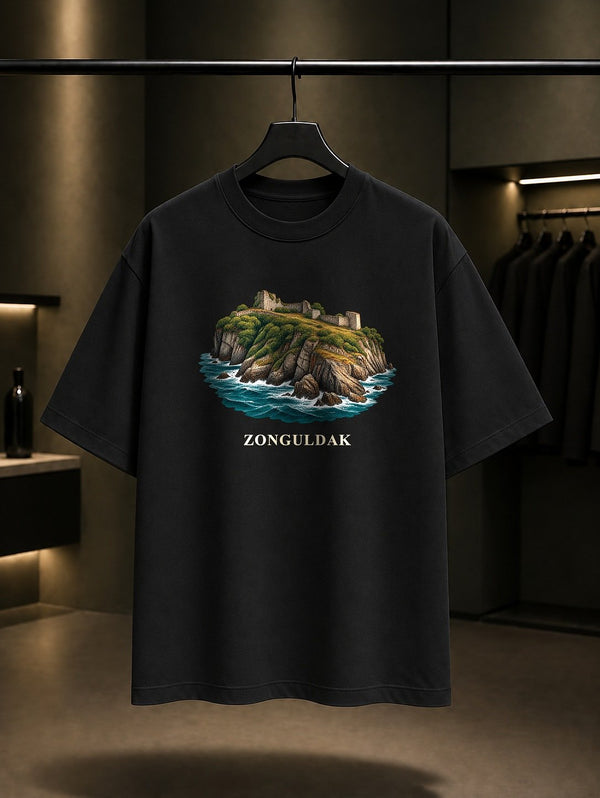 Zonguldak Filyos Kalesi baskılı siyah t-shirt