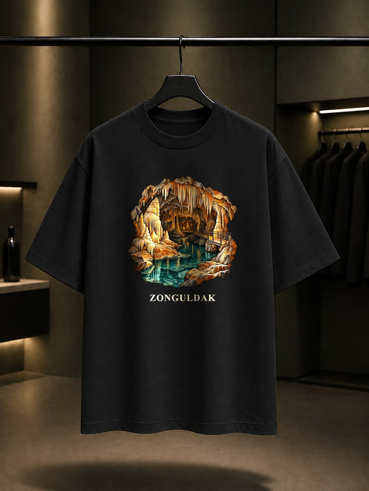 Zonguldak Gökgöl Mağarası baskılı siyah t-shirt