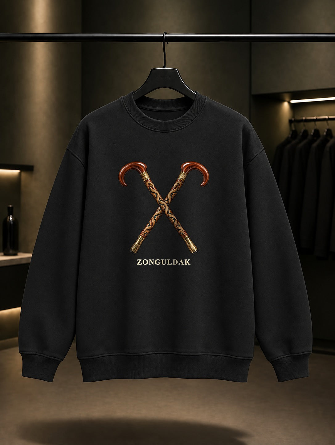 Zonguldak Devrek Bastonu baskılı siyah sweatshirt