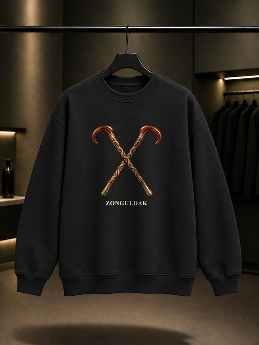 Zonguldak Devrek Bastonu baskılı siyah sweatshirt