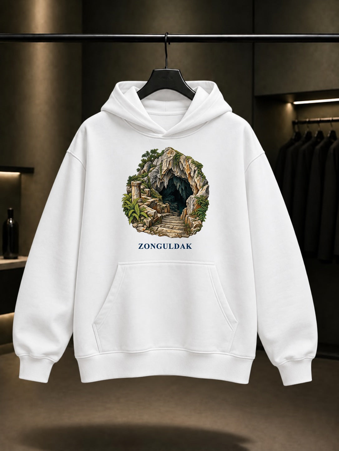 Zonguldak Cehennemağzı baskılı beyaz kapüşonlu sweatshirt