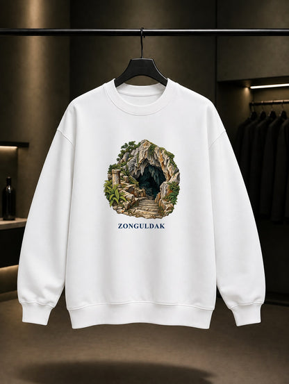 Zonguldak Cehennemağzı baskılı beyaz sweatshirt