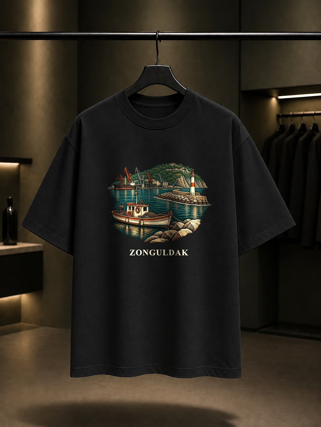 Zonguldak Karadeniz Limanı baskılı siyah t-shirt