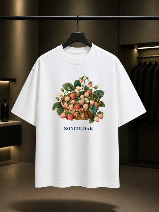 Zonguldak Osmanlı Çileği baskılı beyaz t-shirt
