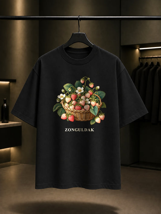 Zonguldak Osmanlı Çileği baskılı siyah t-shirt