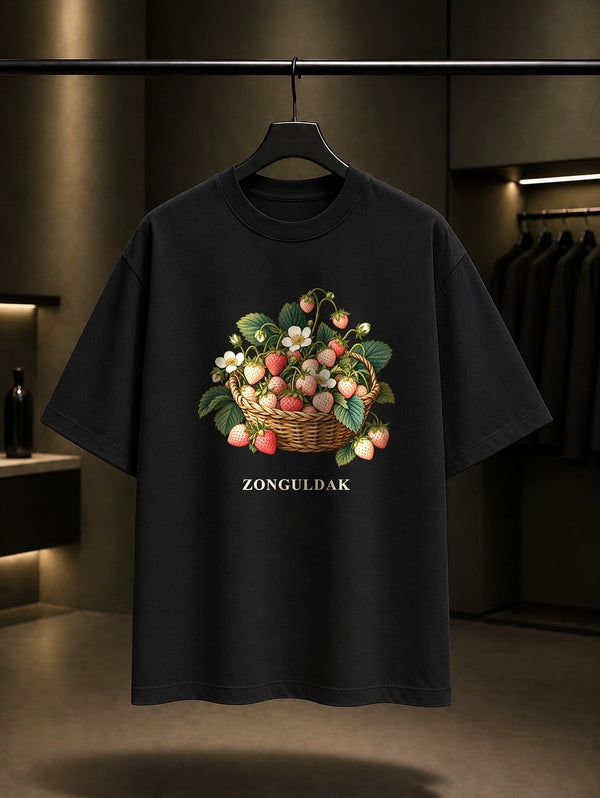 Zonguldak Osmanlı Çileği baskılı siyah t-shirt